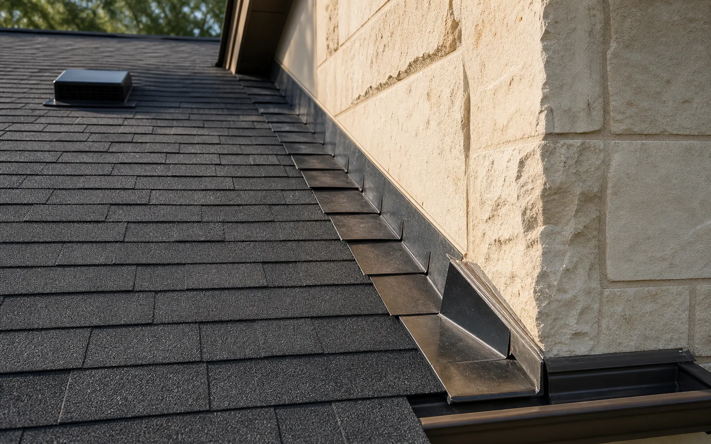 Roof valley, flashing, shingles, and vent details checked during a San Antonio roof assessment